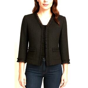 NWT Talbots Black Wool Blazer 8 ✨ Ruffle Trim Sparkle | Chic Work